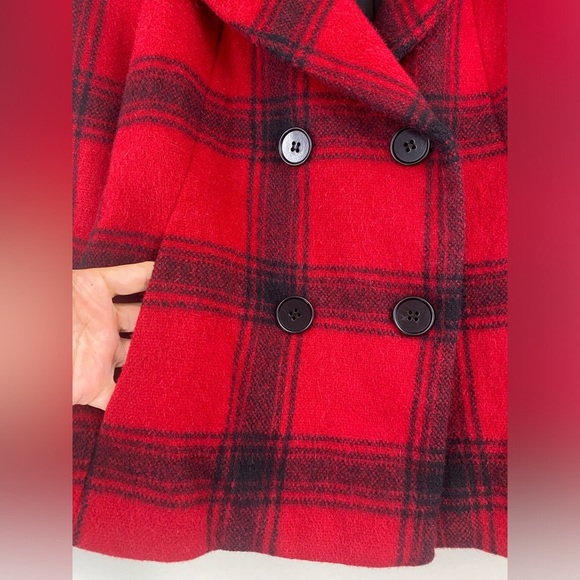 Talbots Wool Blend Red Black Buffalo Plaid Double Breast Blazer Jacket Sz 16P - Picture 5 of 9